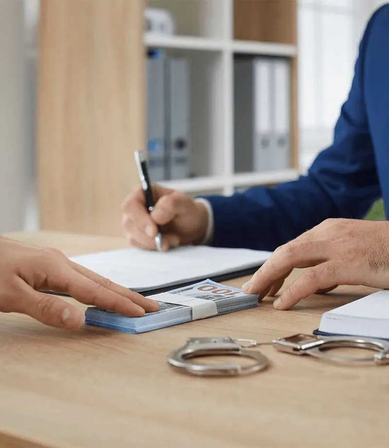 Bail bondsman in Charlotte NC reviewing paperwork with a client
