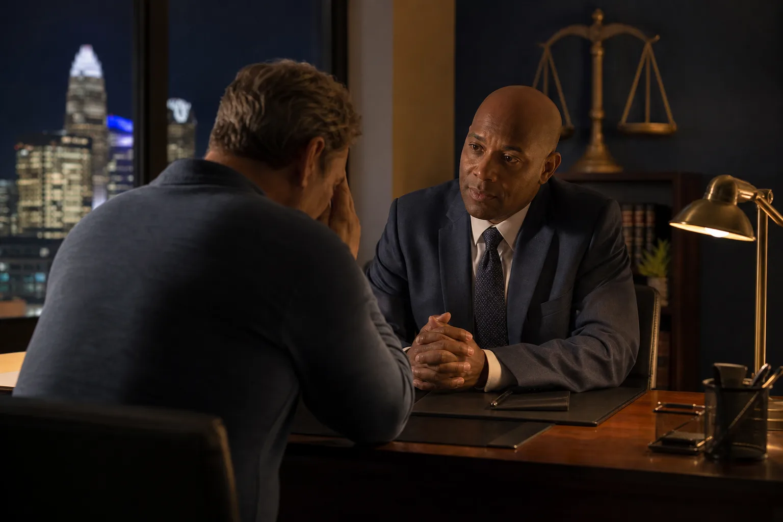 Charlotte bail bondsman helping a family arrange a DWI or DUI bail bond after a late-night arrest