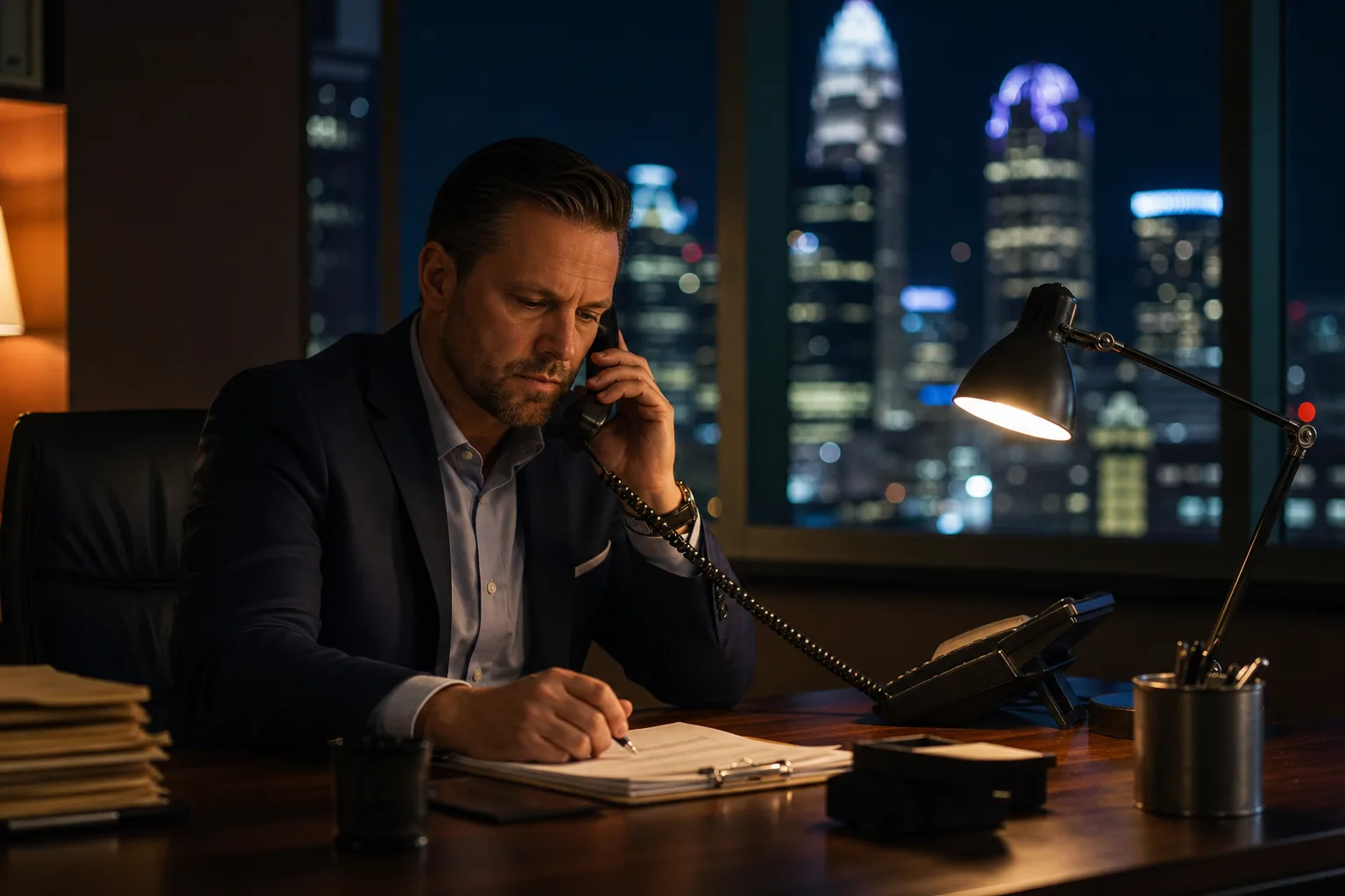 Charlotte bail bondsman answering a 24/7 emergency bail bond call late at night