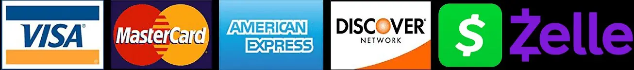 Visa, Mastercard, American Express, Discover, Cash App, Zelle accepted